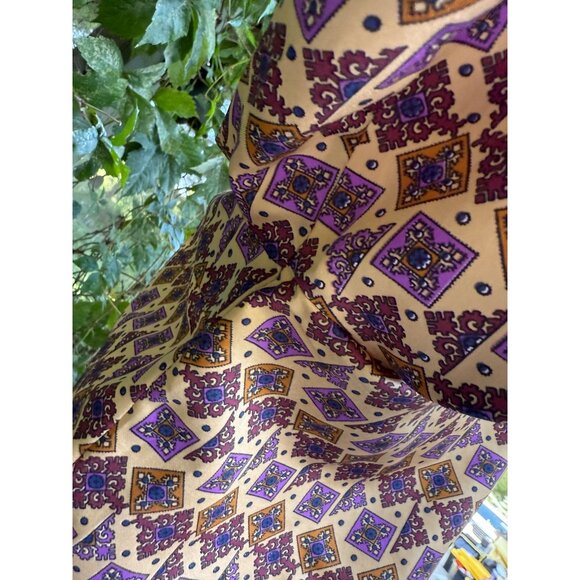 70s Dagger Collar Blouse All Over Purple Geometric Print Balloon Sleeve Custom - Picture 12 of 15